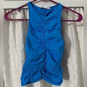 Zara Blue Ruched Sleeveless Top